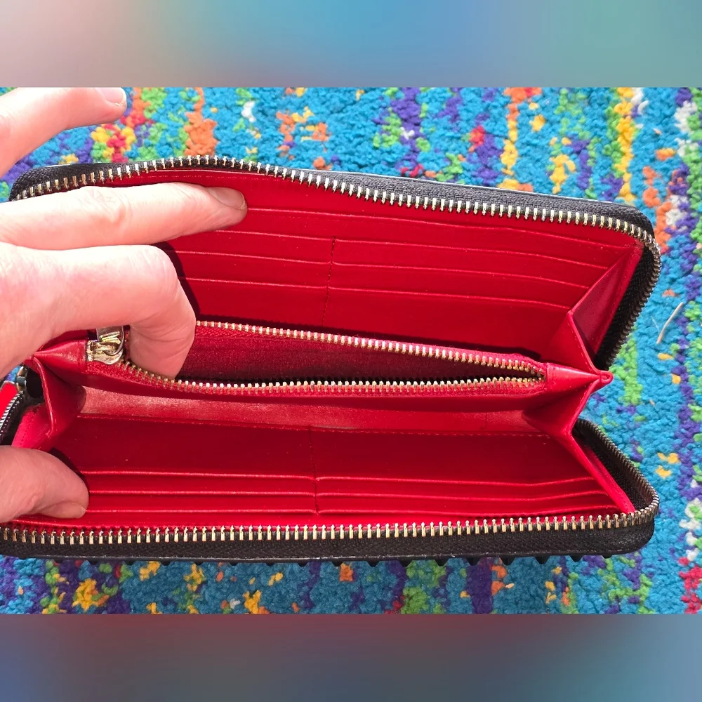 Authentic Christian Louboutin Black Studded Long Wallet‎ Zip Around Closure